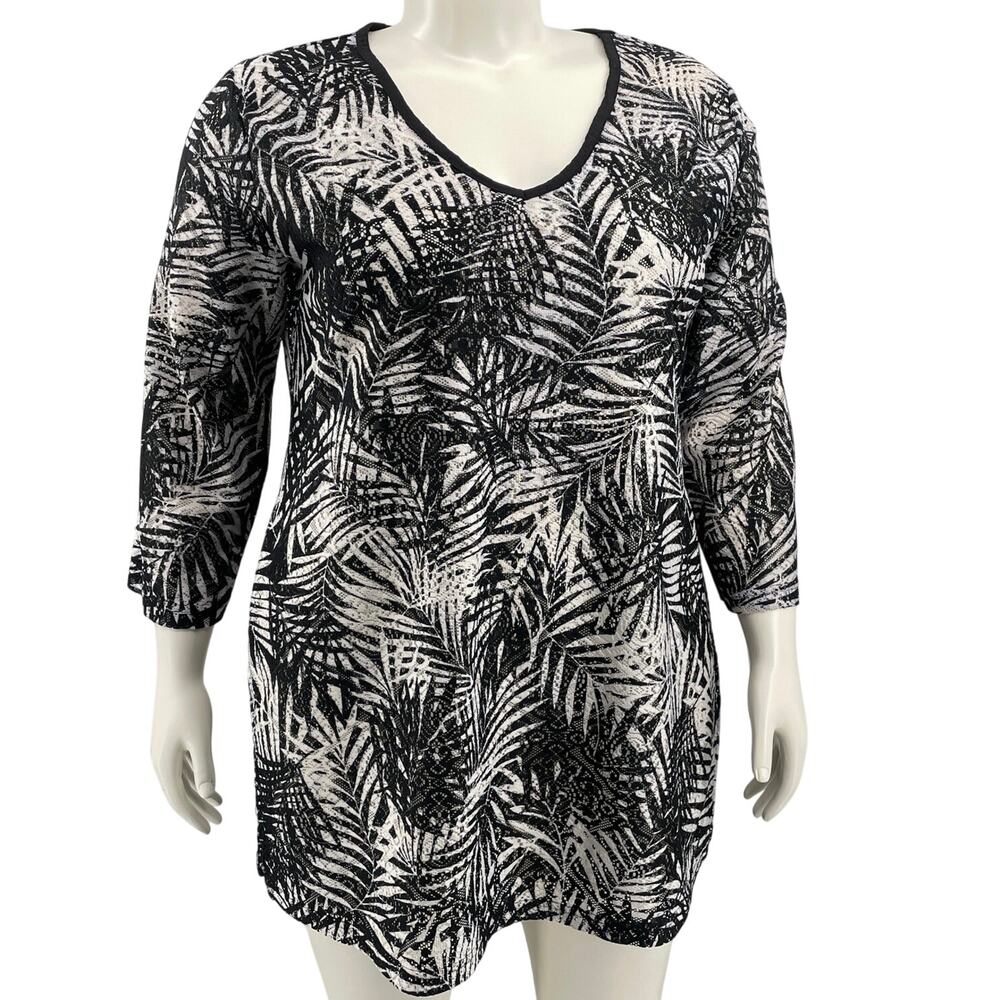 Mario Serrani Women Black White Palm Tree Swim Cover Up Tunic Made in Italy XL